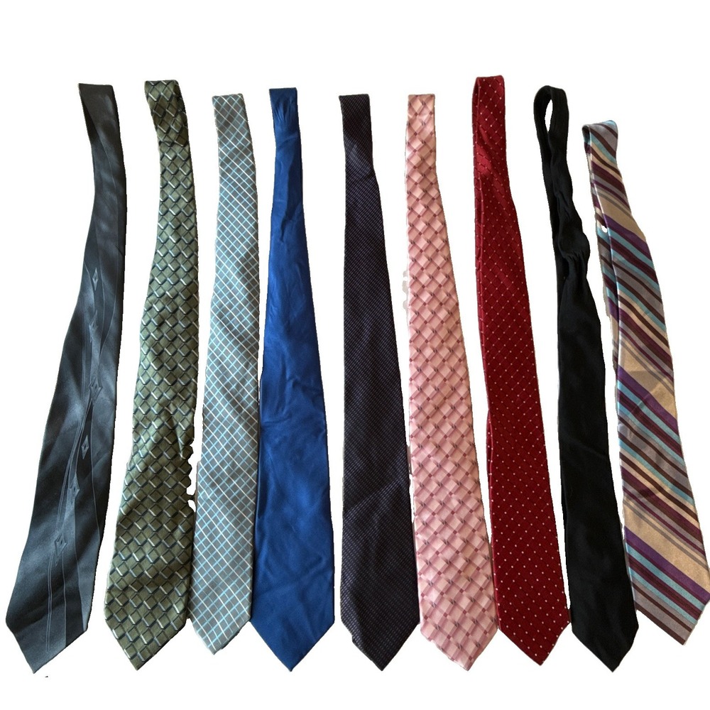 Lot of 9 Men's Ties Bulk Bundle with Metal Tie Hanger